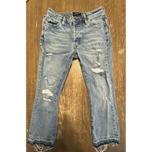 earnest sewn Jane mid rise flare crop Distressed size 26 Button Fly Raw Hem